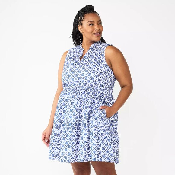 NWT Draper James RSVP Embroidered Blue & White Floral Baby Doll Dress 3X Plus - Picture 13 of 14